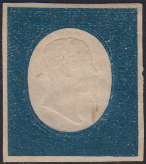 1851 - Effigy of Vittorio Emanuele II facing right, 1st issue c. 20 light blue used late 8/20/57 (2, R2 points)