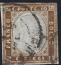 1851 - Effigy of Vittorio Emanuele II facing right, 1st issue c. 20 light blue used late 8/20/57 (2, R2 points)