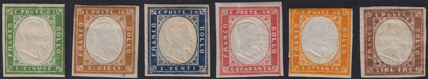 RL8 - 1862/63 - Effigie di Vittorio Emanuele II, serie completa dei sei valori nuovi con gomma, (13Ea, 14E, 15E, 16F, 17D, 18).