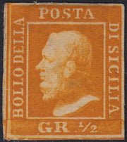 EB42 - 1859 - Effigie di Federico II di Borbone, 1/2 grano arancio II tavola carta di Palermo nuovo senza gomma (2)