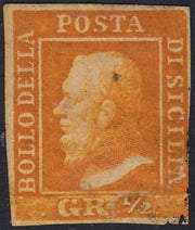 EB45 - 1859 - Effigie di Federico II di Borbone, 1/2 grano arancio I tavola carta di Napoli (1a)