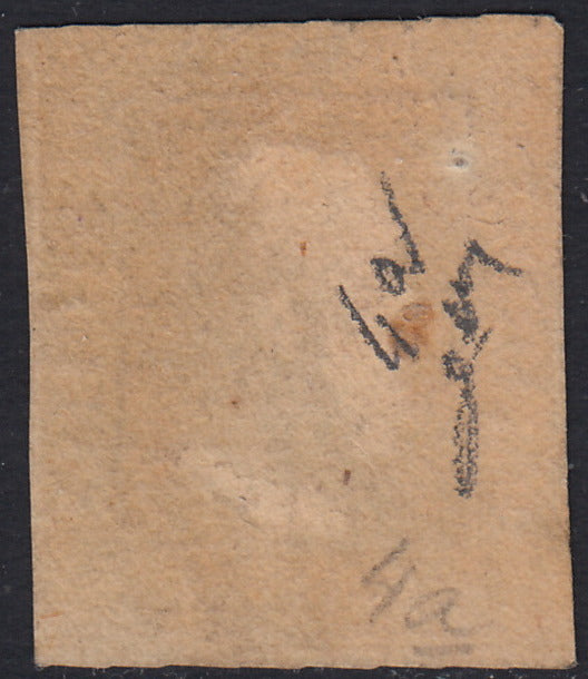 EB47 - 1859 - Effigie di Federico II di Borbone, 1 grano bruno oliva scuro II tavola carta di Napoli (4a)