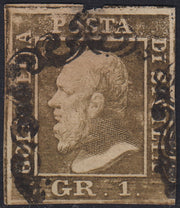 EB48 - 1859 - Effigie di Federico II di Borbone, 1 grano bruno oliva chiaro II tavola carta di Napoli usato (4c)