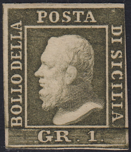 1859 - 10 grain indigo black paper from Naples new with original gum (12a) 