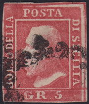 1859 - 10 grain indigo black paper from Naples new with original gum (12a) 