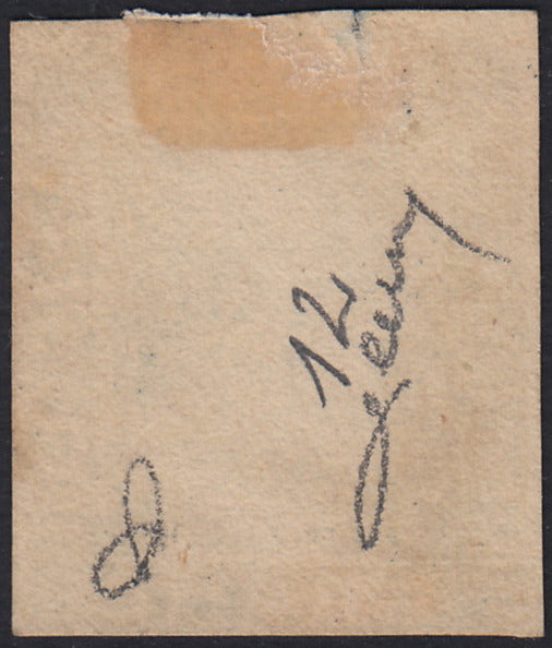 EB57 - 1859 - Effigie di Federico II di Borbone, 10 grana azzurro cupo carta di Napoli stampa secca usato (12)