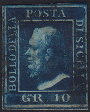 EB58 - 1859 - Effigie di Federico II di Borbone, 10 grana azzurro cupo carta di Napoli usato (12)