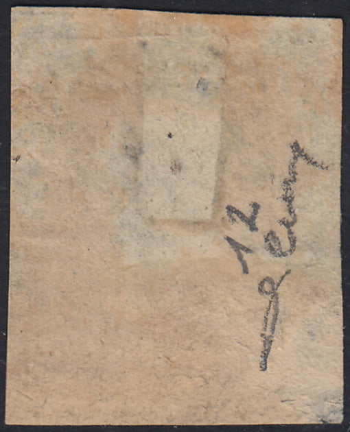 EB58 - 1859 - Effigie di Federico II di Borbone, 10 grana azzurro cupo carta di Napoli usato (12)