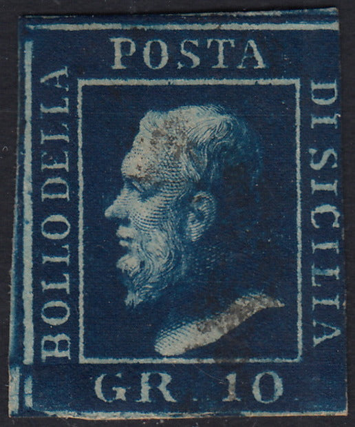 1859 - 10 grain indigo black paper from Naples new with original gum (12a) 