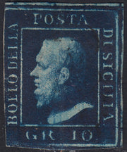 EB60 - 1859 - Effigie di Federico II di Borbone, 10 grana azzurro cupo carta di Napoli usato (12)