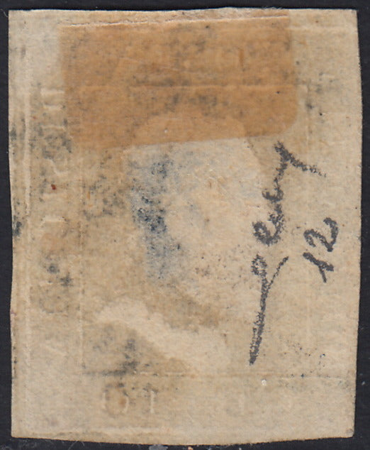 EB60 - 1859 - Effigie di Federico II di Borbone, 10 grana azzurro cupo carta di Napoli usato (12)