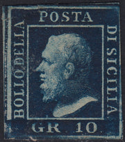EB62 - 1859 - Effigie di Federico II di Borbone, 10 grana azzurro cupo carta di Napoli usato (12)