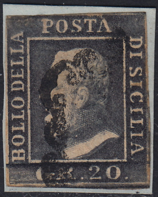 1859 - 10 grain indigo black paper from Naples new with original gum (12a) 