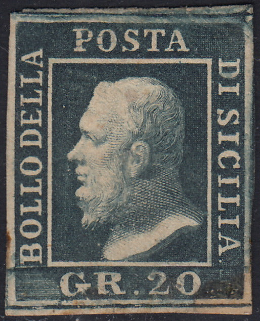 1859 - 10 grain indigo black paper from Naples new with original gum (12a) 