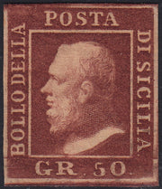 1859 - 10 grain indigo black paper from Naples new with original gum (12a) 