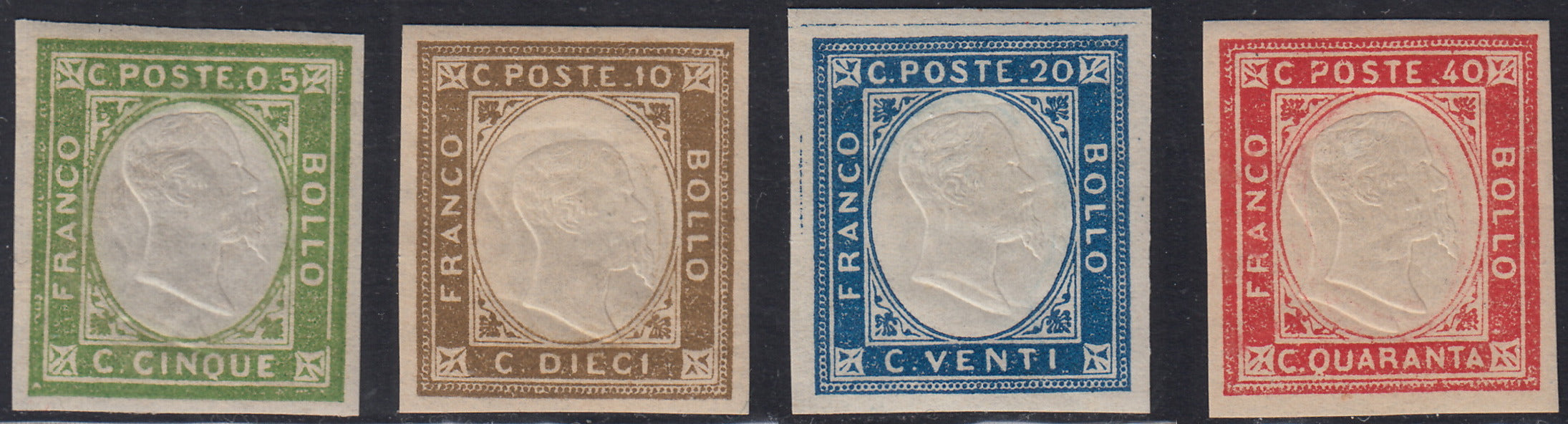 EB68 - 1861 - Non emessi, serietta di 4 esemplari nuovi con gomma originale, tutti con doppia effigie (1c, 2b, 3c, 4b)