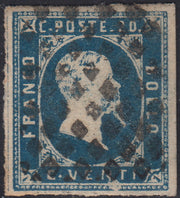 EB69 - 1851 - I emissione c. 20 azzurro IV riporto litografico usato (2)