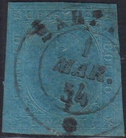 EB79 - 1853 - II emissione c. 20 azzurro usato Sarzana 1/3/54 (5)