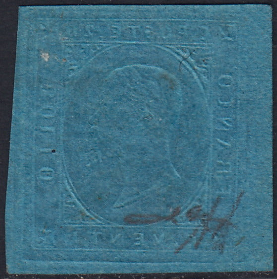 EB79 - 1853 - II emissione c. 20 azzurro usato a TORINO 20/11/53 (5)