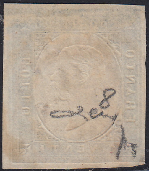 EB72 - 1854 - III emissione, c. 20 azzuro usato con il d.c. di AOSTA (8)