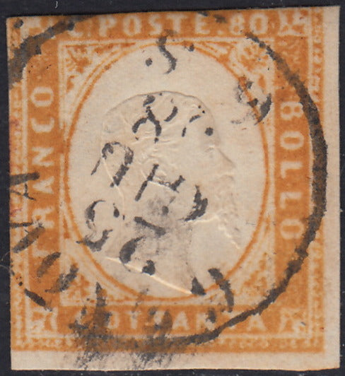 1860 - 1/2 dark blue tornese called "Croce di Savoia" used in the IL PAESE newspaper of 1/1/1861 (16b)