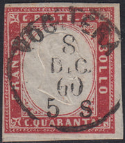 1860 - 1/2 dark blue tornese called "Croce di Savoia" used in the IL PAESE newspaper of 1/1/1861 (16b)