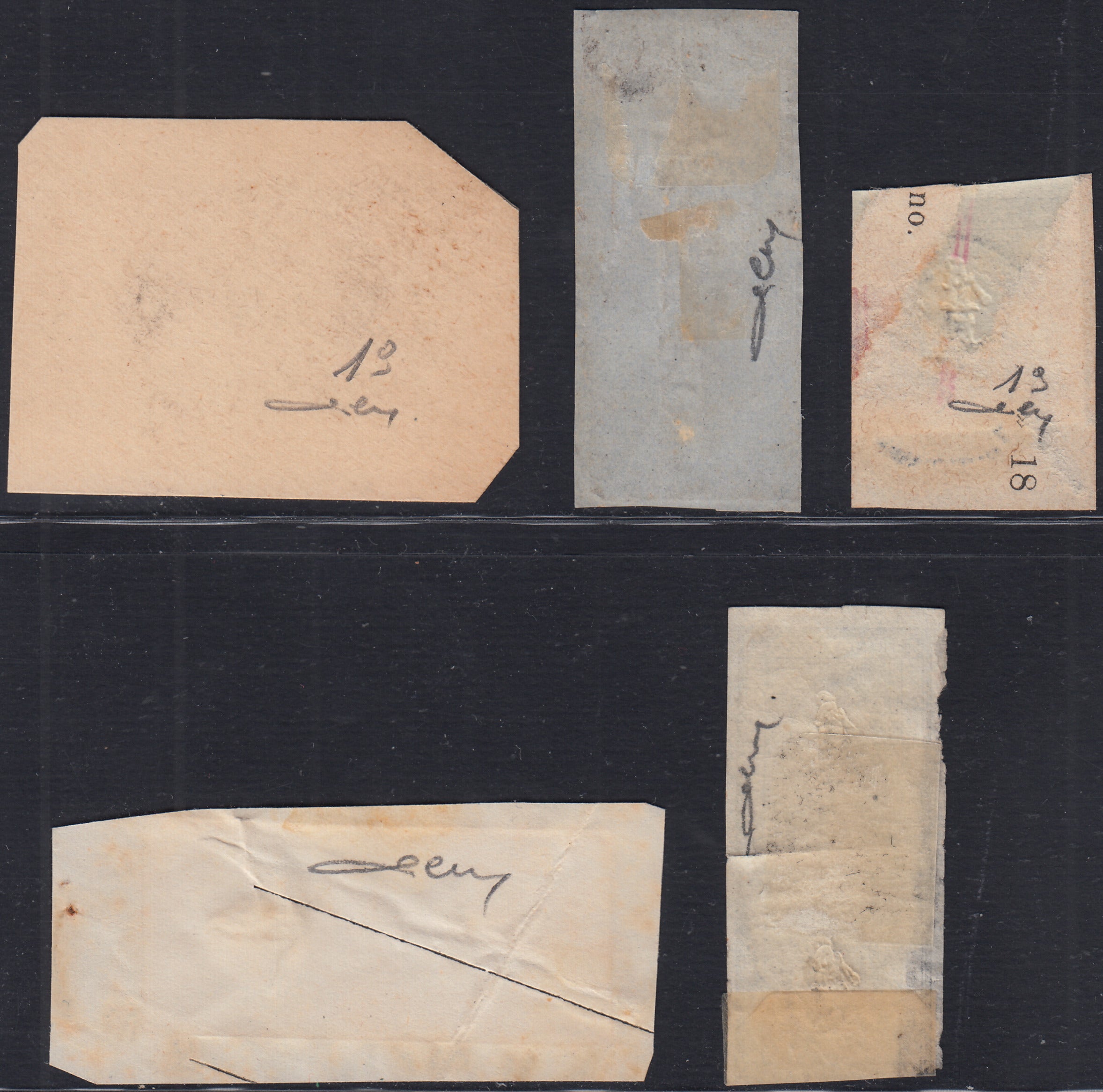 EB78 - 1861 - Cifra a rilievo, c. 1 grigio nero insieme di esemplari usati e su frammento (19, 19a)