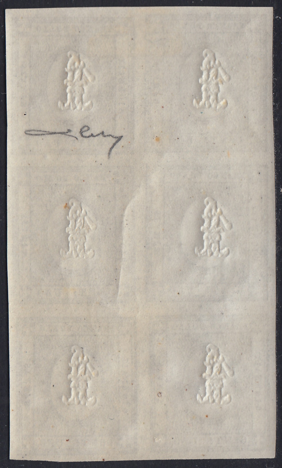 EB79 - 1861 - Cifra a rilievo, c. 1 grigio nero blocco di sei esemplari nuovi con gomma, la quartina inferiore integra (19)