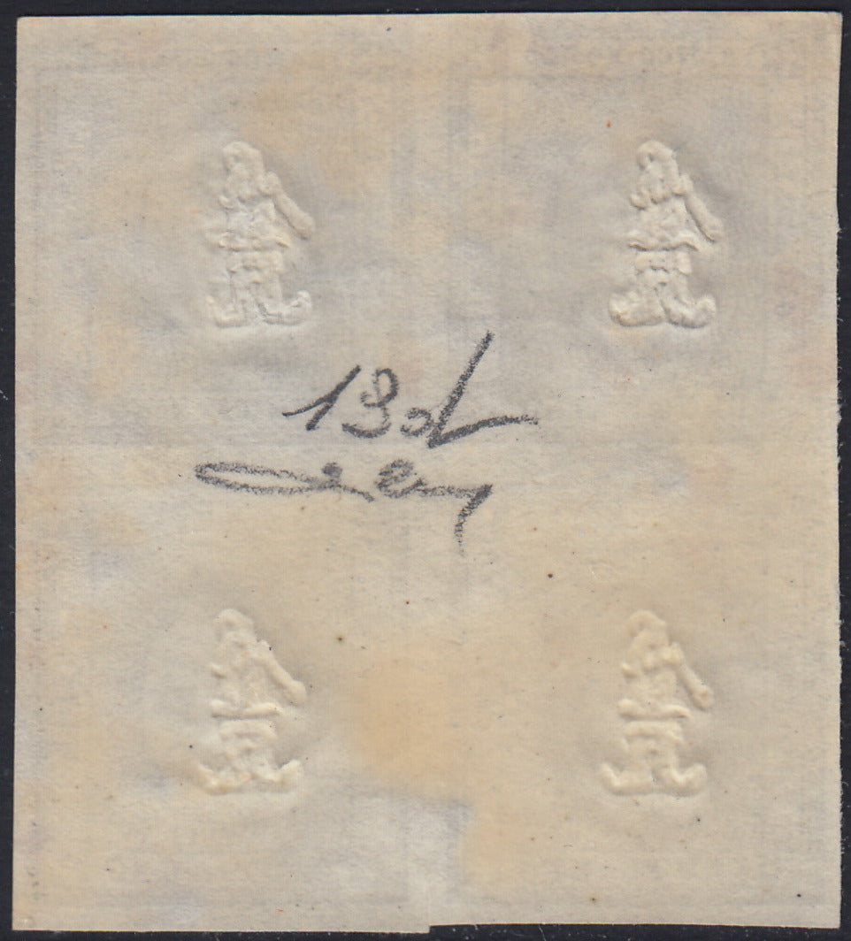 EB80 - 1861 - Cifra a rilievo, c. 1 grigio chiaro blocco di quattro esemplari nuovo con gomma (19d)