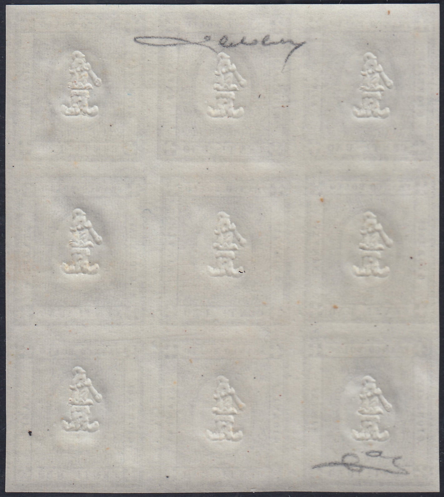 EB90 - 1861 - Cifra a rilievo, c. 1 grigio nero blocco di nove esemplari nuovo con gomma integra (19)