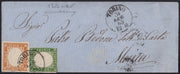 EB91 - 1863 - Lettera spedita da Torino per Meina 31/7/63 affrancata con c. 5 verde + c. 10 bistro (13Ea + 14E)