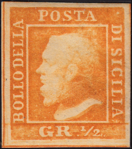 1859 - 1/2 orange grain I table paper of Palermo retouching n. 19 new with intact rubber (1)