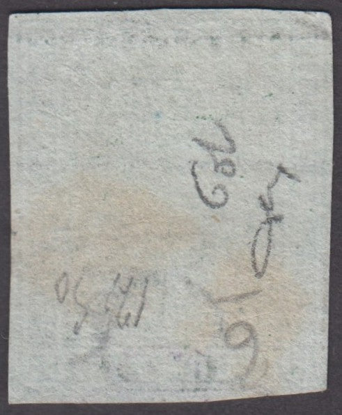 EC16_332 - 1851 - Leone di Marzocco, 4 crazie verde giallo scuro su carta grigia e filigrana corona usato (6d)