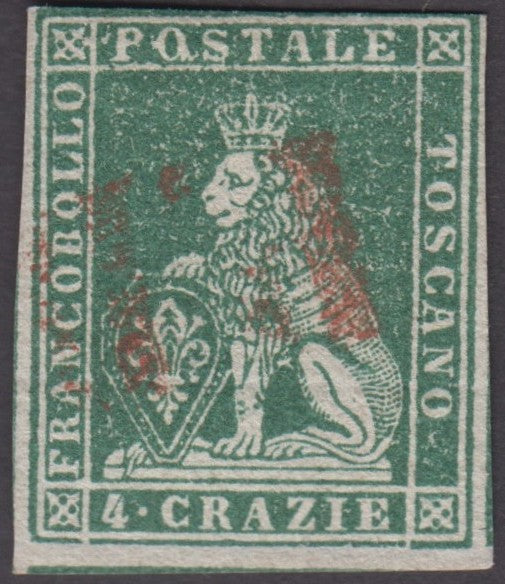 EC16_430 - 1851 - Leone di Marzocco, 4 crazie verde su carta grigia e filigrana corona usato (6)