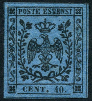 1852 - Edición del Ducado de Módena con un punto después de la figura, c. 10 gomas rosas nuevas intactas (9)