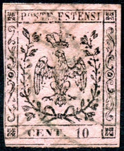 EC16_58 - 1852 - Aquila estense, emissione senza punto dopo la cifra, c. 10 rosa vivo usato (2a)