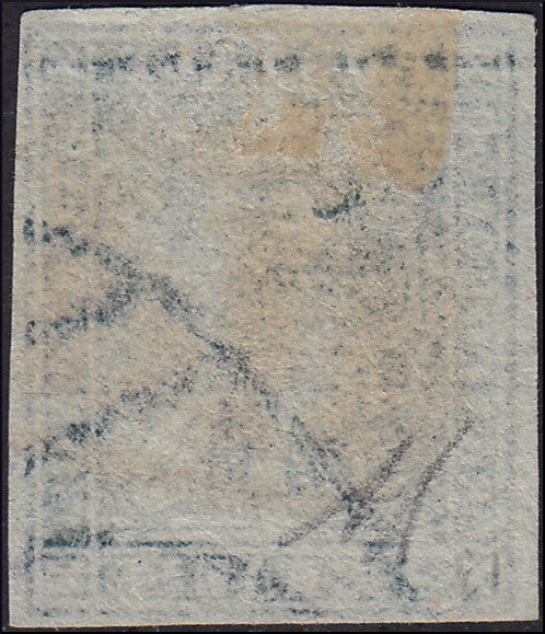 EC34 - 1851 - Leone di Marzocco, 2 crazie verde azzurro su carta grigia e filigrana corona usato (5f)