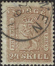 ECG110 - 1863 - Stemma con Leone rampante, 24s. bruno usato (10)
