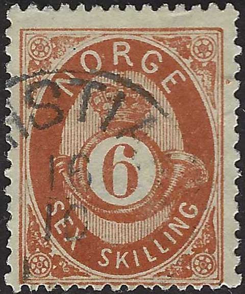 ECG129 - 1872/75 - Corno di posta ombreggiato, 6s. bruno giallo usato (20)