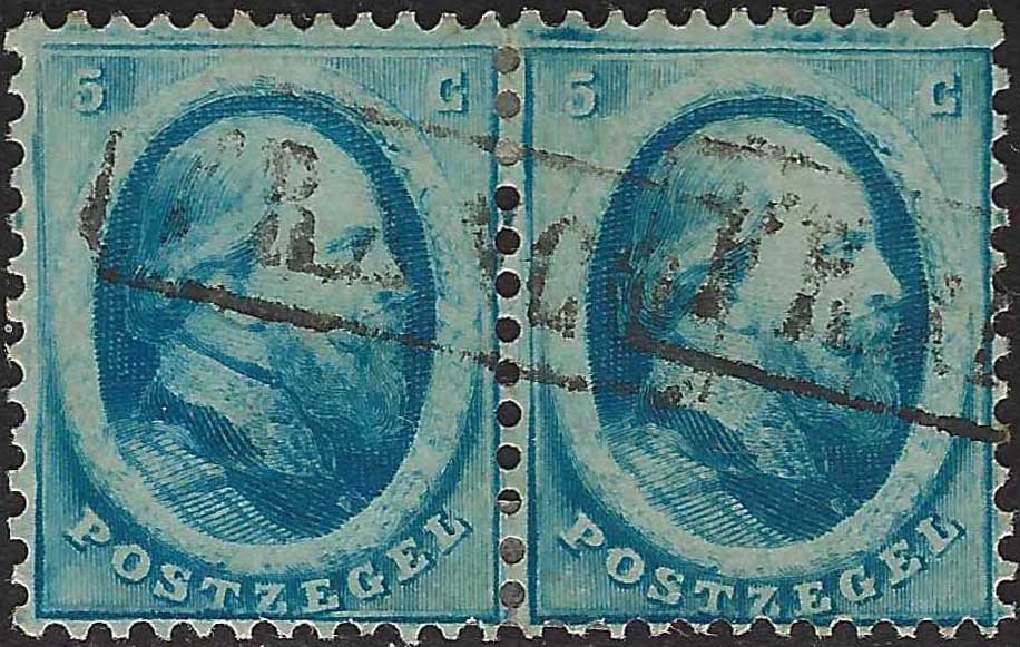 EC136 - 1864 - Effigie di Guglielmo III, emissione dentellata 5c. azzurro coppia orizzontale usata (4)
