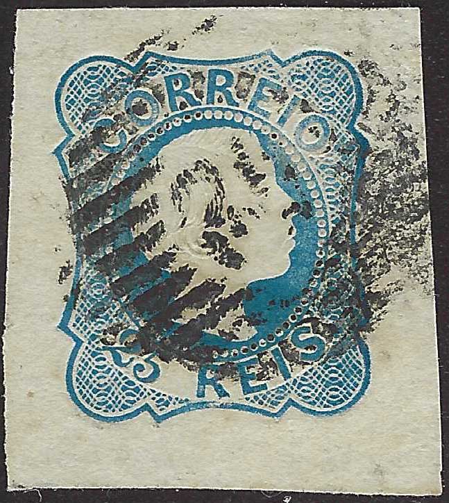 EC146 - 1855 - Effigie di Pietro V del primo tipo, 25 reis azzurro usato (6)