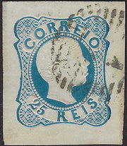 EC149 - 1856 - Effigie di Pietro V del quarto tipo, 25 reis azzurro usato (11)
