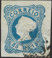 ECG164 - 1853 - Effigie di Maria II, 25 reis azzurro usato (2)