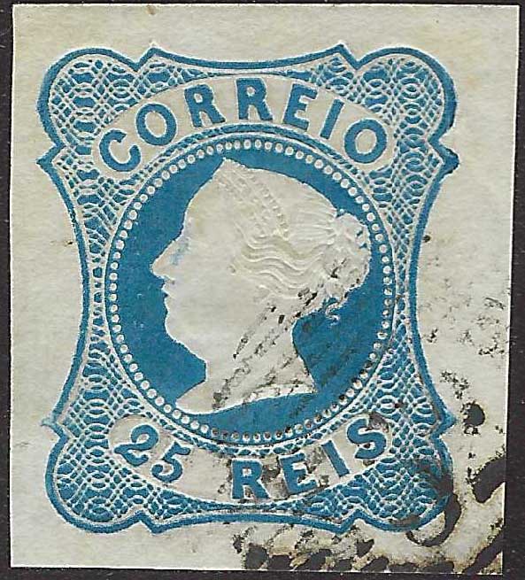 ECG164 - 1853 - Effigie di Maria II, 25 reis azzurro usato (2)