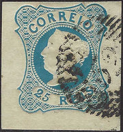 ECG165 - 1853 - Effigie di Maria II, 25 reis azzurro usato (2)