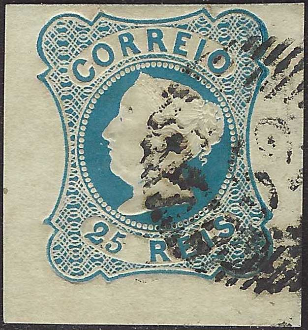 ECG165 - 1853 - Effigie di Maria II, 25 reis azzurro usato (2)