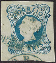 ECG166 - 1853 - Effigie di Maria II, 25 reis azzurro usato (2)