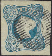 ECG167 - 1853 - Effigie di Maria II, 25 reis azzurro usato (2)