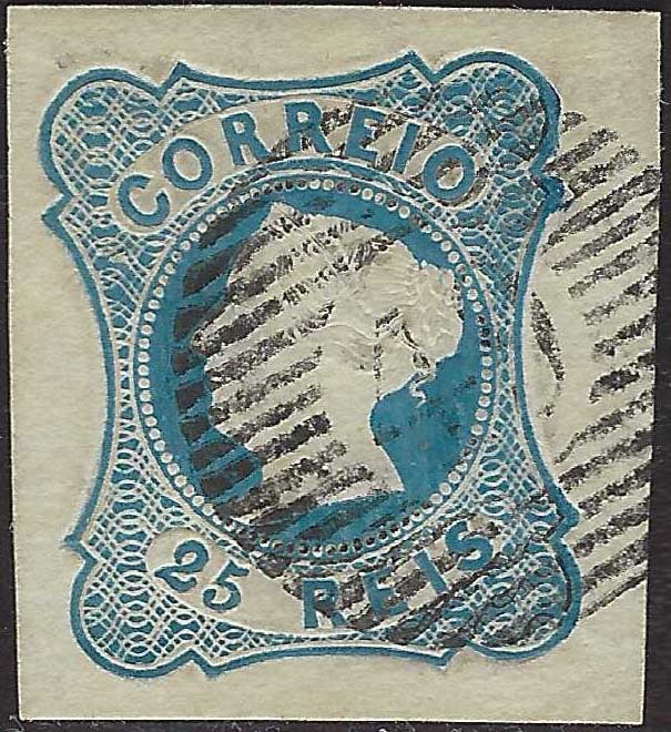 ECG167 - 1853 - Effigie di Maria II, 25 reis azzurro usato (2)