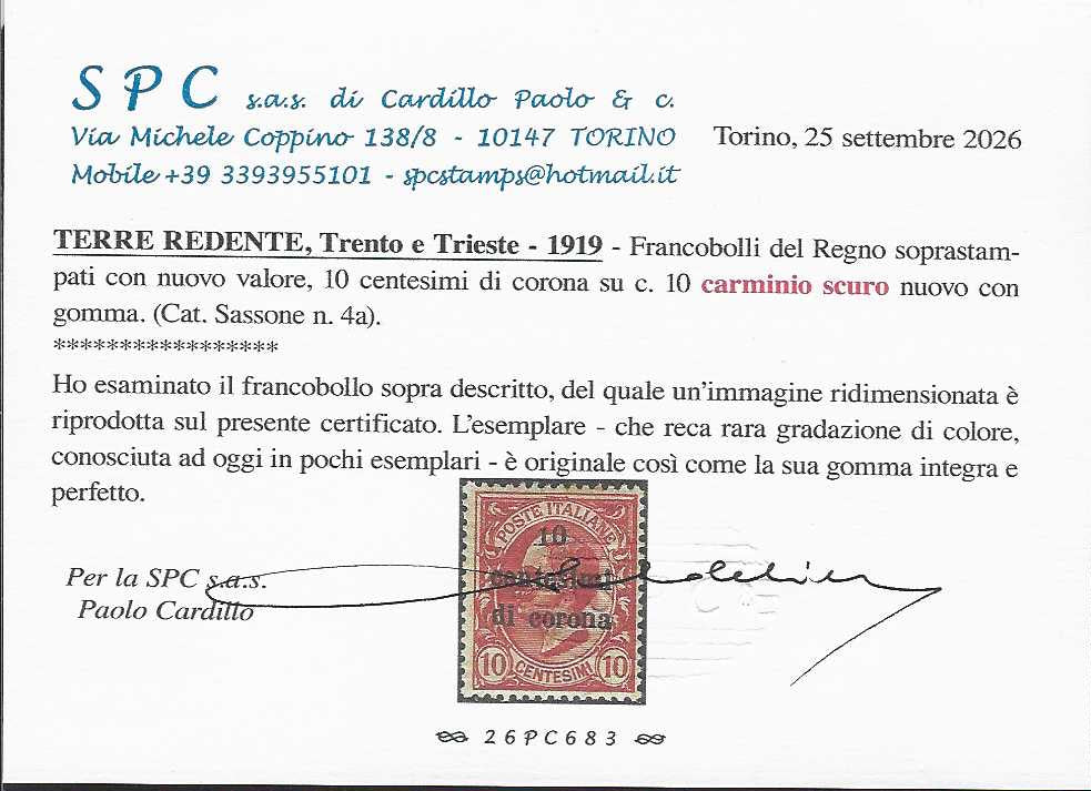 TrentoT16 - 1919 - Lions, c.5 green vertical pair, the upper one with missing numeral "5", original gum intact (3d)
